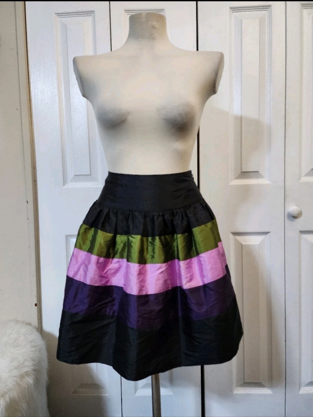 Kensie Girl 100% Silk Wide Stripe Fit & Flare Mini Skirt Junior's Size 5
